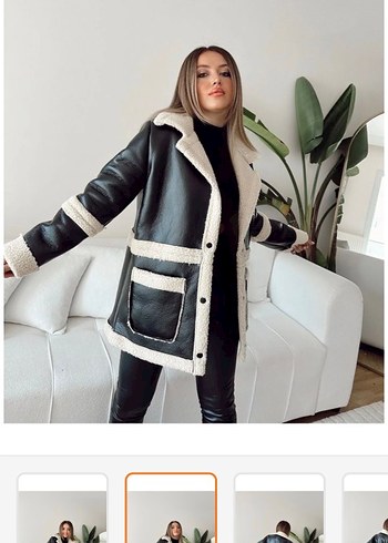 Siyah Kürklü Kısa Deri Kadın Ceket - Görsel 2