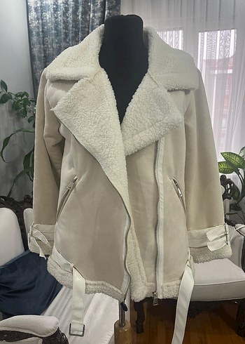 Kürk Detaylı Bej Süet Kadın Ceket - Görsel 5