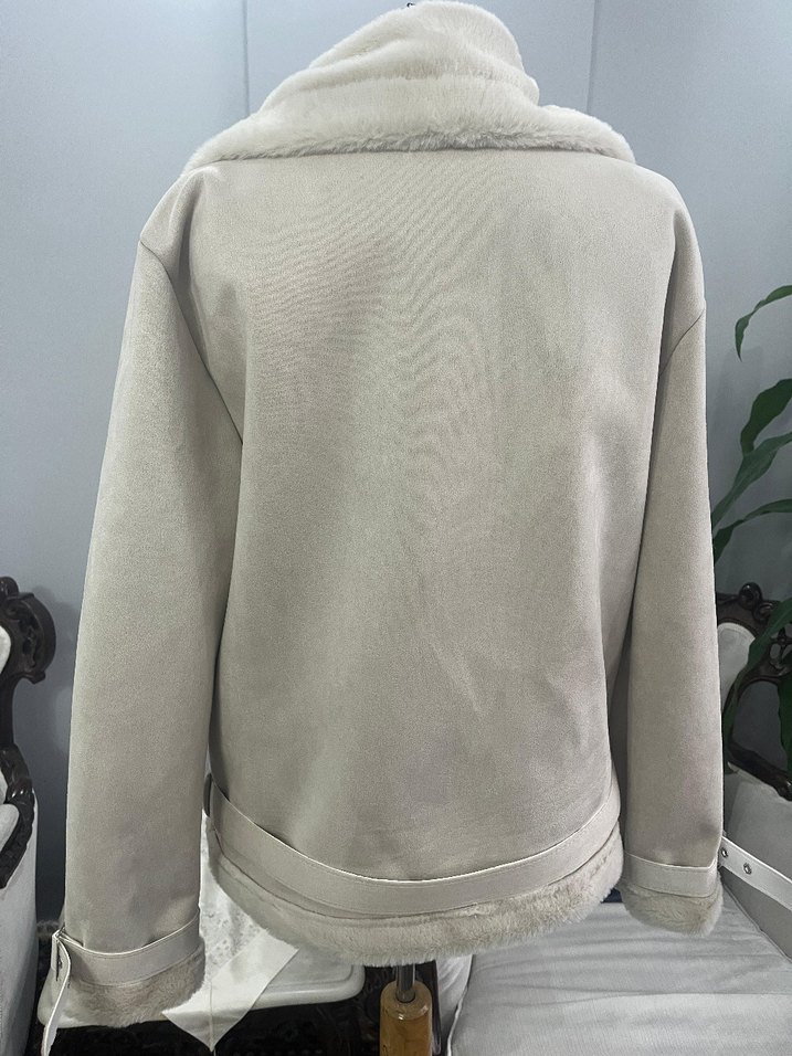 Beyaz Kürklü Midi Kadın Ceket - Görsel 5