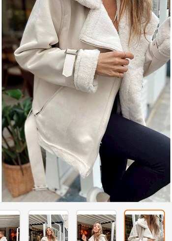 Beyaz Kürklü Bol Kesim Kadın Ceket - Görsel 4