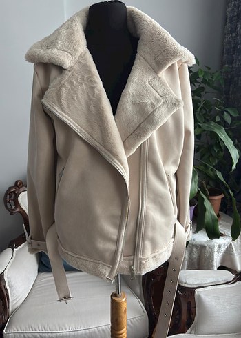 Beyaz Kürklü Midi Kadın Ceket - Görsel 5