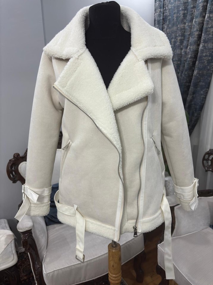 Bej Kürklü Süet Kısa Ceket - Görsel 5