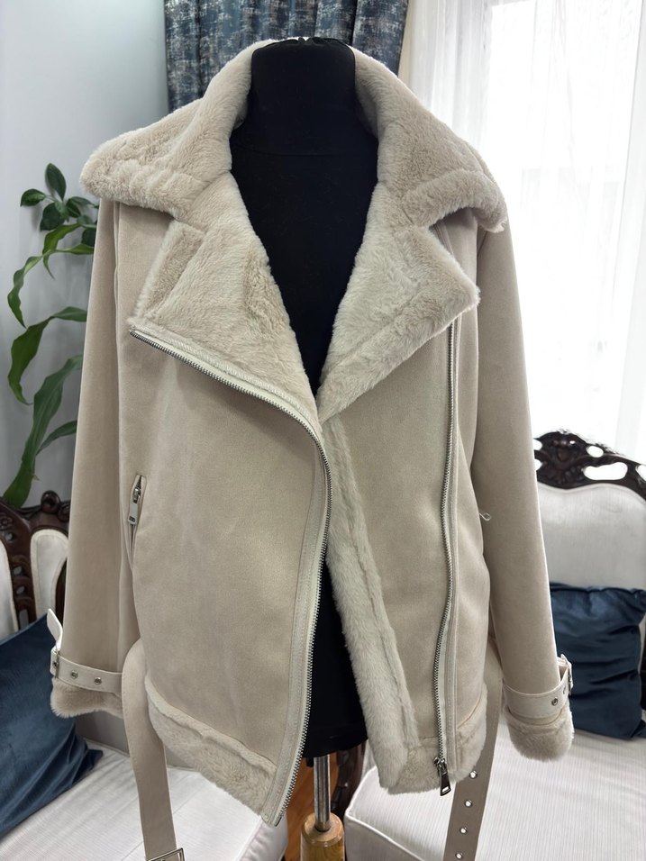 Beyaz Kürklü Midi Kadın Ceket - Görsel 5