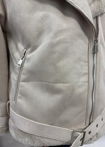 Beyaz Peluş Detaylı Midi Kadın Ceket - Görsel 8