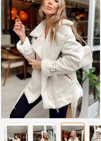 Beyaz Kürklü Midi Kadın Ceket - Görsel 3