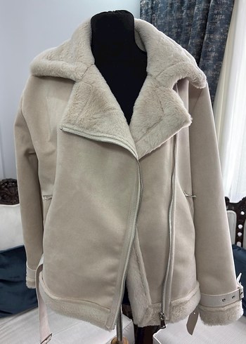 Beyaz Kürklü Midi Kadın Ceket - Görsel 5