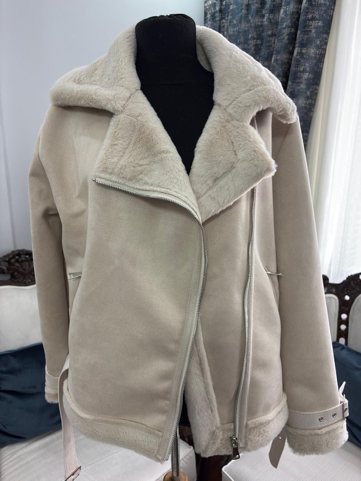 Beyaz Kürklü Midi Kadın Ceket - Görsel 5