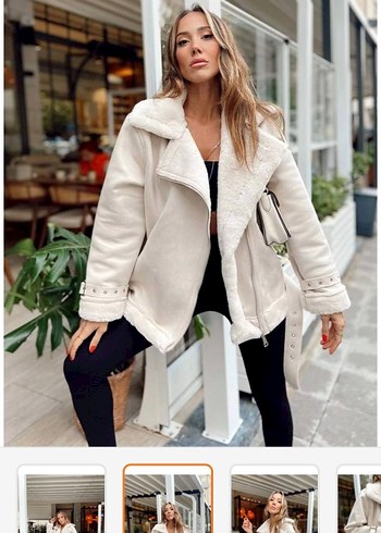 Beyaz Tüylü Midi Kadın Ceket - Görsel 2