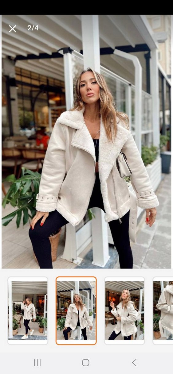 Beyaz Tüylü Midi Kadın Ceket - Görsel 2