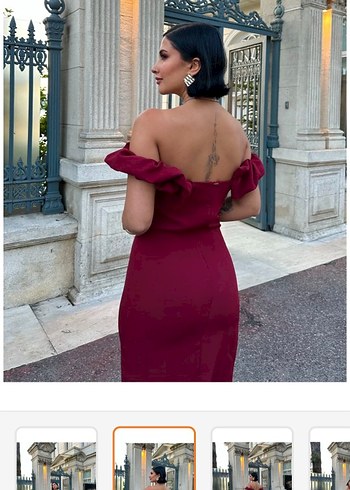 Bordo Midi Renkli Fırfırlı Elbise - Görsel 2