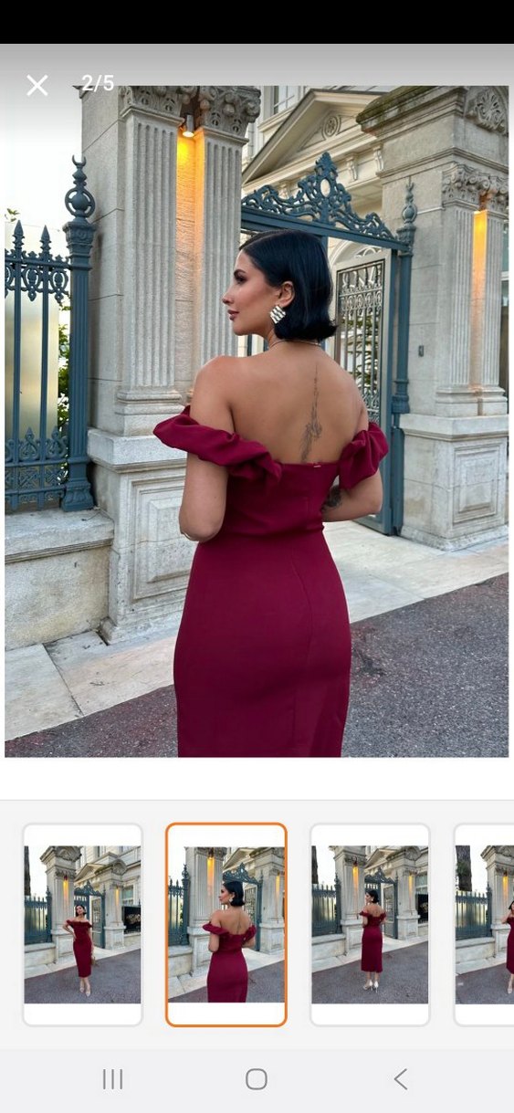 Bordo Midi Renkli Fırfırlı Elbise - Görsel 2