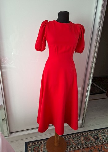 Kırmızı Vintage Uzun Abiye Elbise - Görsel 2