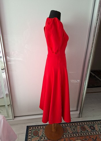 Kırmızı Vintage Uzun Abiye Elbise - Görsel 4