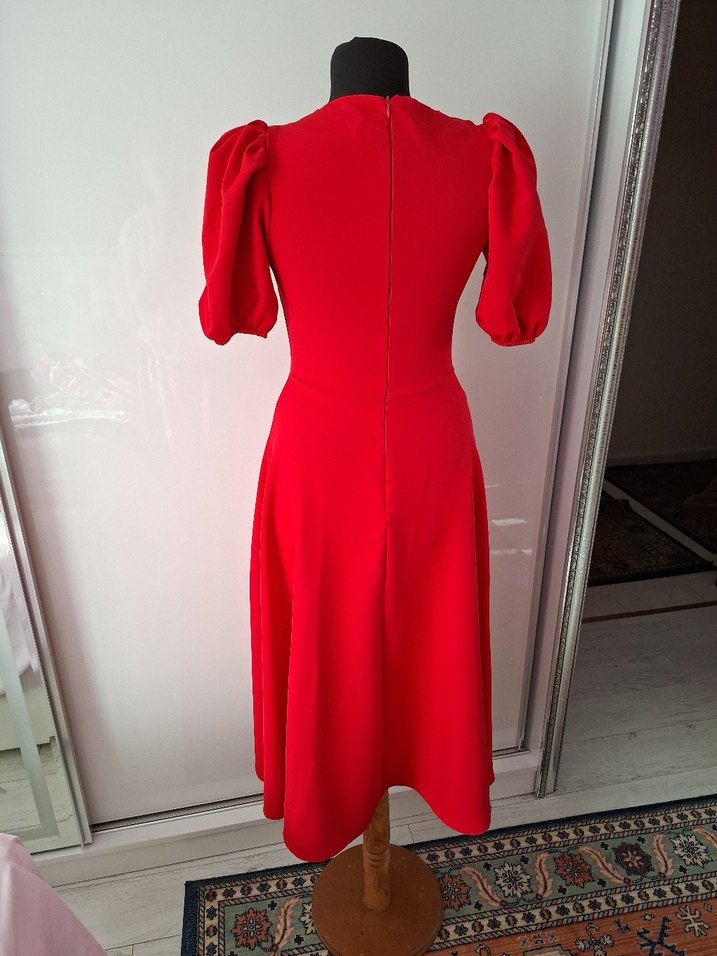 Kırmızı Vintage Uzun Abiye Elbise - Görsel 5