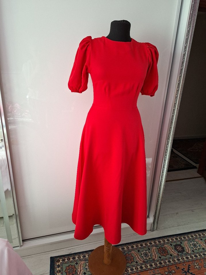 Kırmızı Vintage Uzun Abiye Elbise - Görsel 2