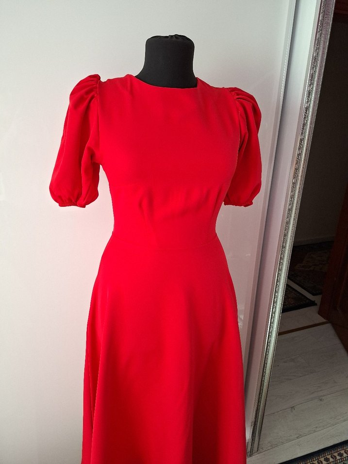 Kırmızı Vintage Uzun Abiye Elbise - Görsel 3