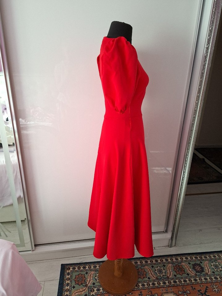 Kırmızı Vintage Uzun Abiye Elbise - Görsel 4