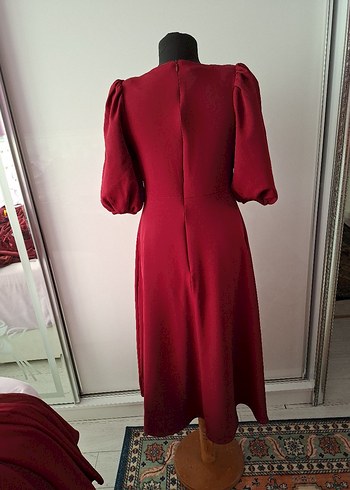 m Beden Bordo fiyonk detaylı midi Kadın Elbise