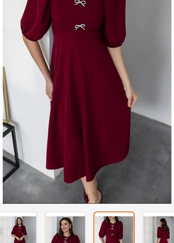 l Beden bordo Renk Bordo fiyonklu elbise