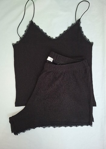 Siyah Dantelli Kısa Kadın Pijama Takımı