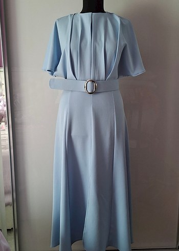 Mavi  Pilili Uzun Kadın Elbise - Görsel 5