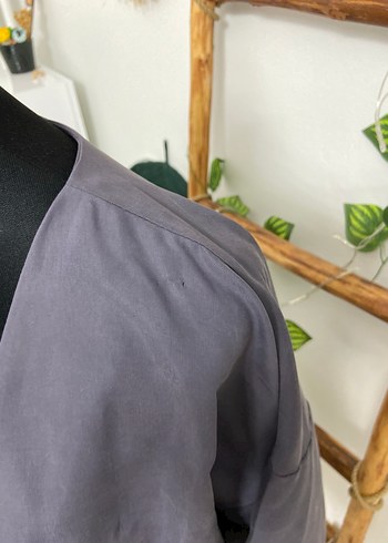 Düğmeli Gri Midi Kadın Ceket - Görsel 3