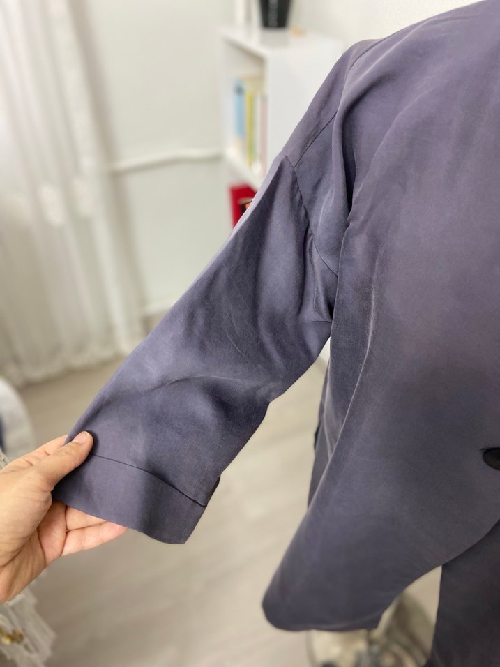 Düğmeli Gri Midi Kadın Ceket - Görsel 4