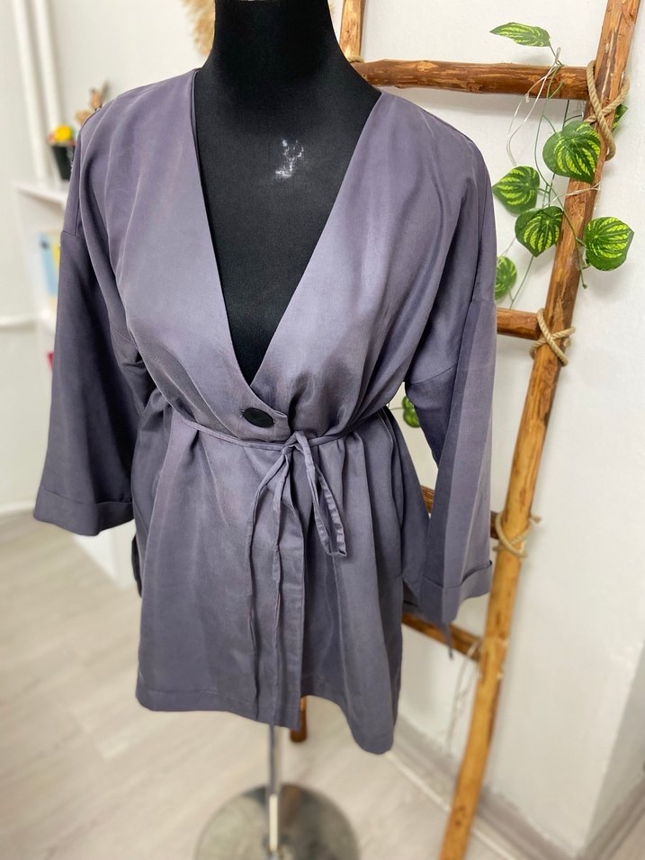 Düğmeli Gri Midi Kadın Ceket - Görsel 5