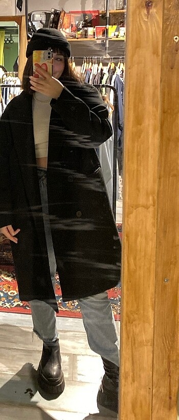 m Beden PULL AND BEAR OVERSIZE SIYAH KABAN