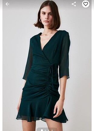 Trendyolmilla petrol yeşili büzgü detaylı elbise 