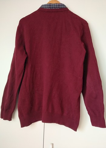 Bordo V Yaka Pamuklu Erkek Kazak - Görsel 2