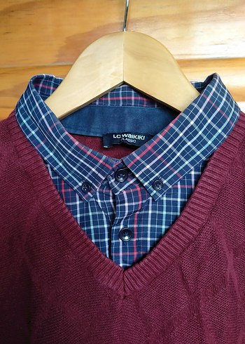 Bordo V Yaka Pamuklu Erkek Kazak - Görsel 3