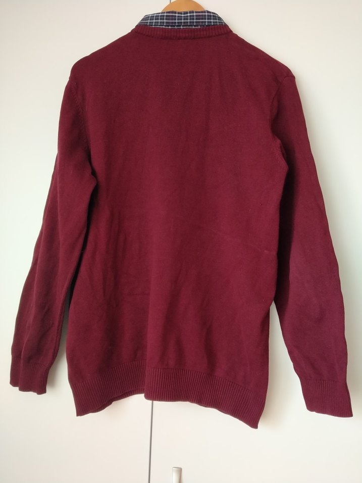 Bordo V Yaka Pamuklu Erkek Kazak - Görsel 2