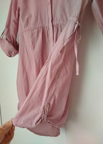 Düğmeli Pembe Keten Uzun Kollu Gömlek - Görsel 3