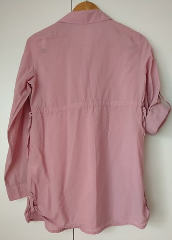 Düğmeli Pembe Keten Uzun Kollu Gömlek - Görsel 7