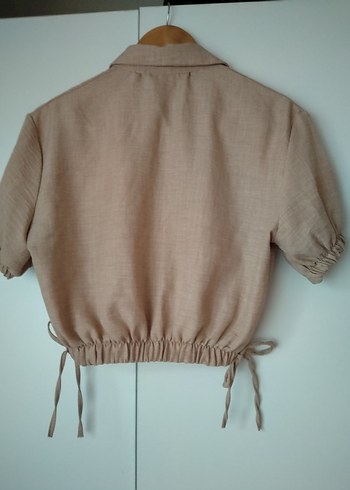 Bej Kısa Kollu Keten Gömlek - Görsel 5