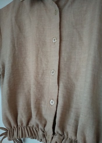 Bej Kısa Kollu Keten Gömlek - Görsel 2