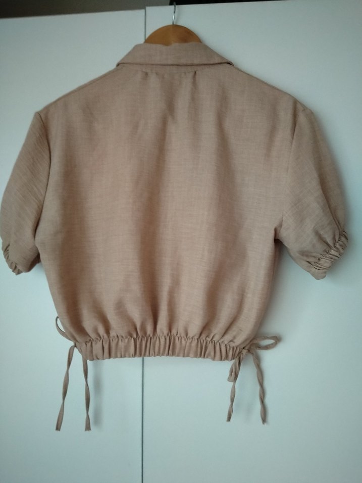 Bej Kısa Kollu Keten Gömlek - Görsel 5