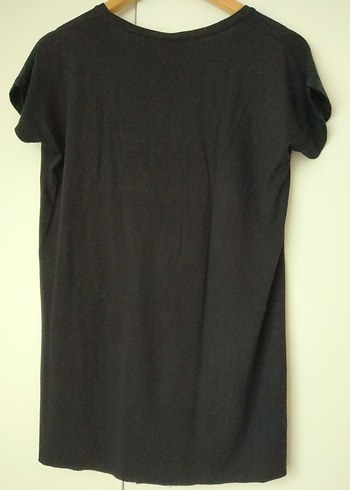 Kadın Siyah V Yakalı Keten Tişört - Görsel 2