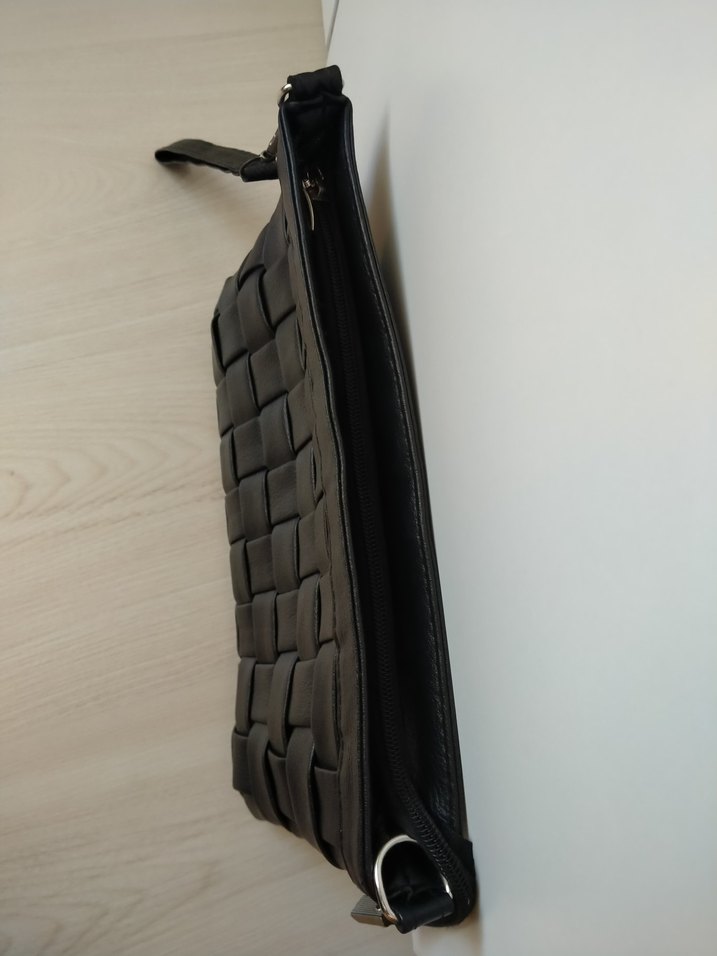 Siyah Deri Kare Desenli Kemerli Kadın Çanta - Görsel 2