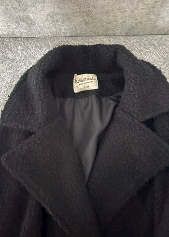 Düğmeli Siyah Midi Kadın Kaban - Görsel 2