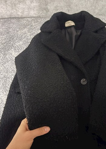 Düğmeli Siyah Midi Kadın Kaban - Görsel 3