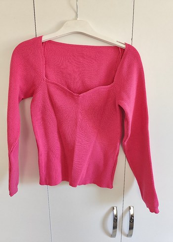 Pembe kalp Yaka Kadın Triko Kazak