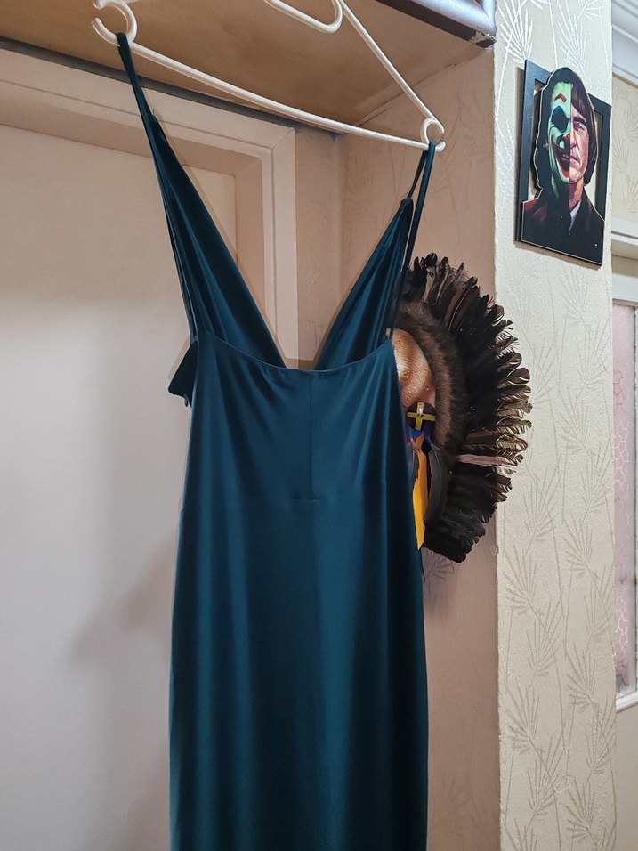 Lacivert Drapeli V Yaka Uzun Abiye Elbise - Görsel 5