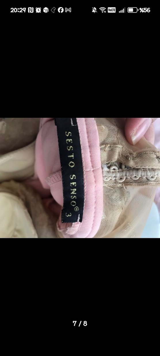 Pullu V Yakalı Pembe Uzun Abiye Elbise - Görsel 4