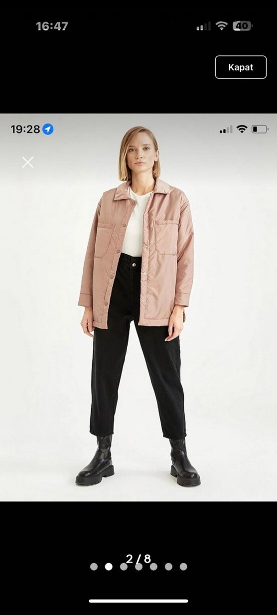 Pudra Midi Düğmeli Kadın Ceket - Görsel 2