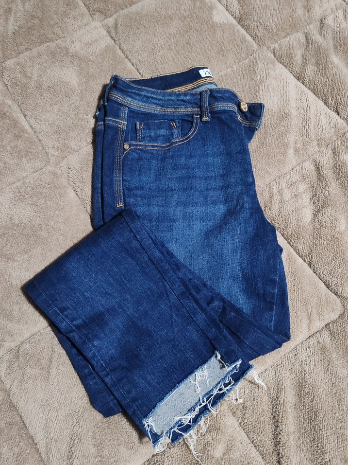 Zara Kadın Lacivert Baskılı Dar Kesim Denim Pantolon - Görsel 3