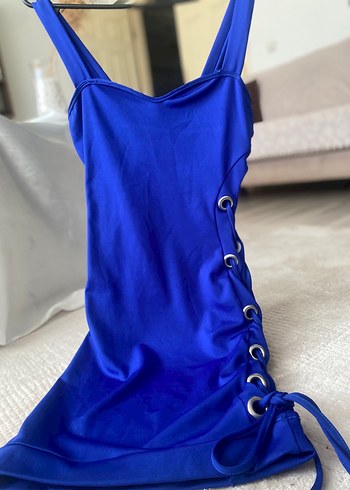 Mavi Askılı  Mini Elbise - Görsel 7