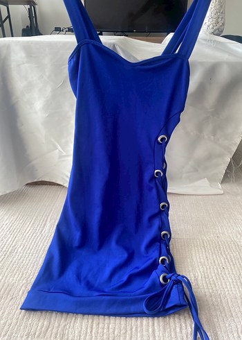 Mavi Askılı  Mini Elbise - Görsel 8