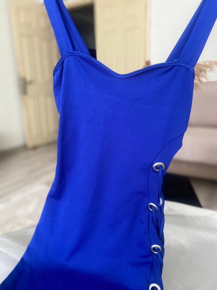 Mavi Askılı  Mini Elbise - Görsel 5